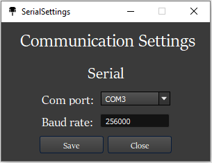 Serial communication settings